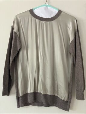 Peserico Two‑Tone Taupe and Light Taupe Crewneck Sweater